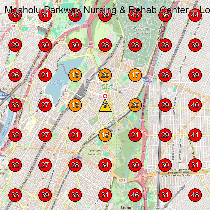 Mosholu Parkway Nursing & Rehab Center GeoGrid visibility map for Nursing Home in Bronx